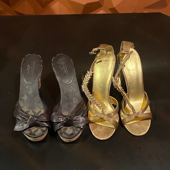 Coach Shoes - 2 pairs Coach and Martinez Valero Heels - Black and Gold lowest price no offers
